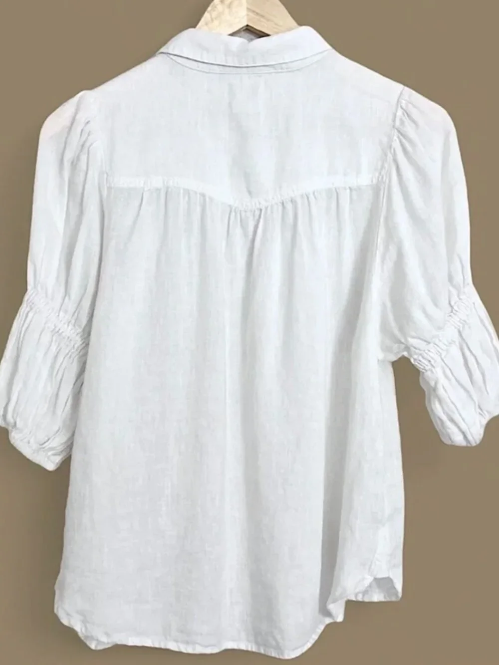 ANTHROPOLOGIE Pilcro Tallulah Double Puff Sleeve Linen Blouse XS White
